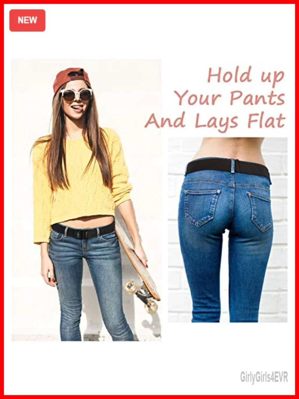 Invisible Elastic Belt for Women, Flat Plastic Buckle, Adjustable Shirt Tuck